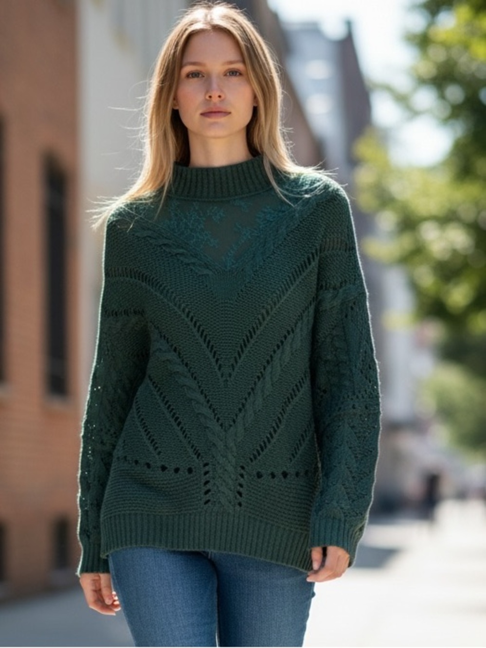BiBi Forest Green Cable Knit Turtleneck Sweater NWT